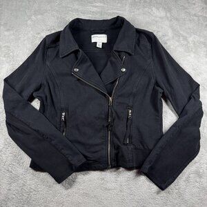 Marrakech Black Moto Jacket Women's L Cotton‎ Stretch Zip Front Biker Style